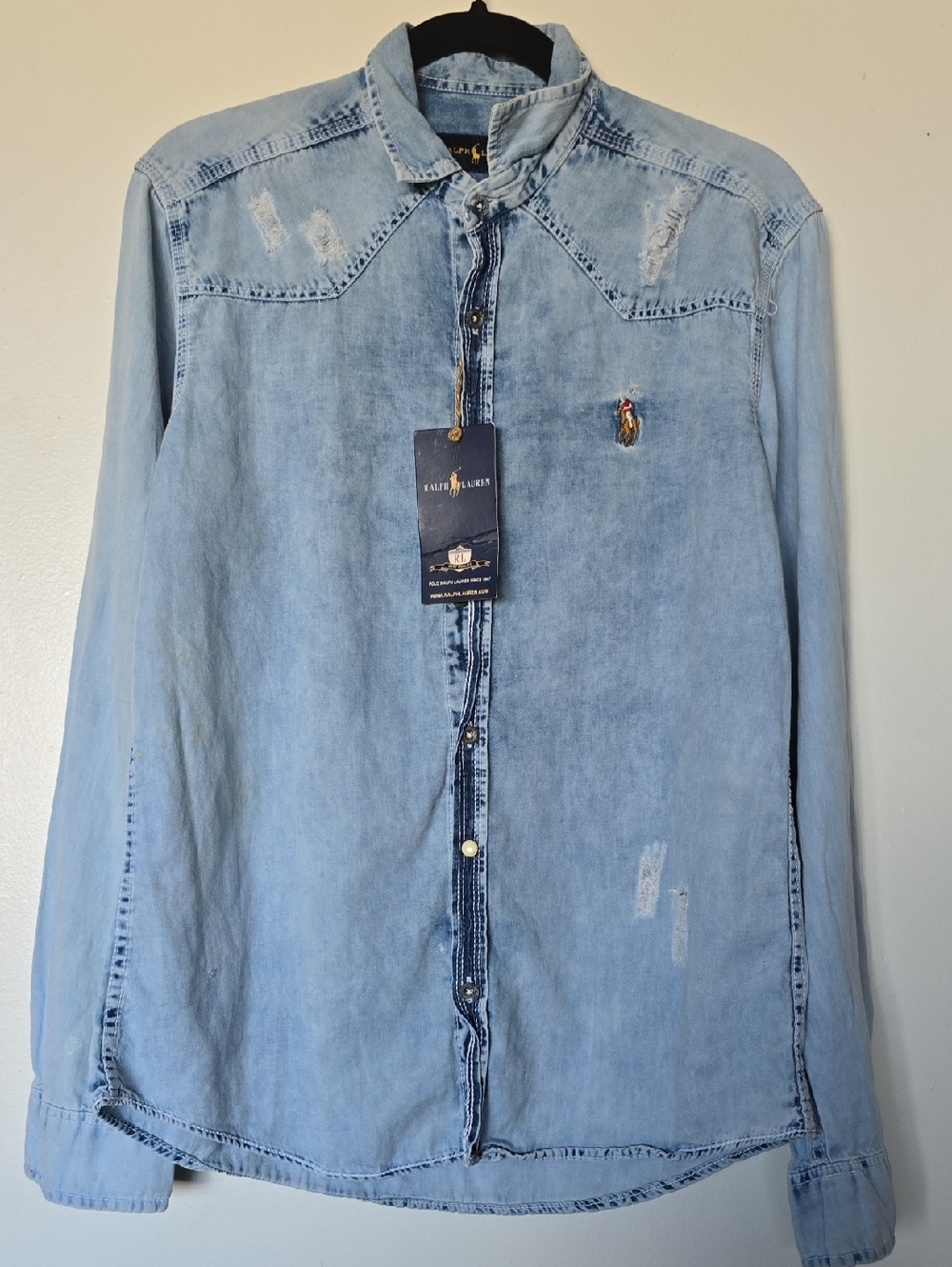 Ralph Lauren Light Blue Distressed Denim Shirt